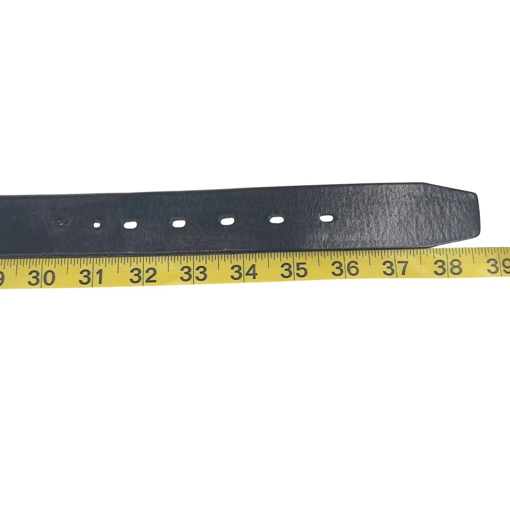Fossil Mens Black‎ Leather Belt Silver Logo Buckle Size L fits 31-36  Rugged